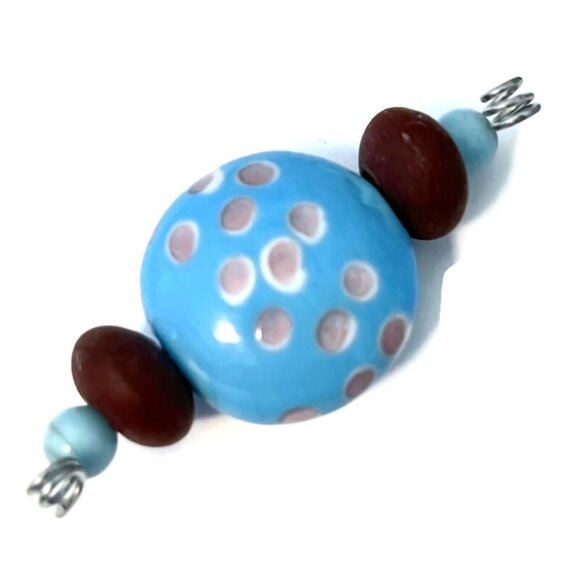 As Low As $2 Sky Blue & Mahogany Handmade Lampwork Artisan Bead Mix (5) - Picture 2 of 2